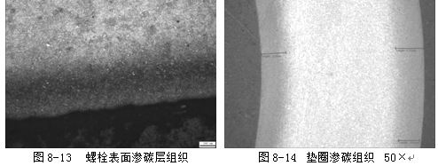 墊圈因硬度低進(jìn)行滲碳處理，滲碳處理后的滲碳組織見圖